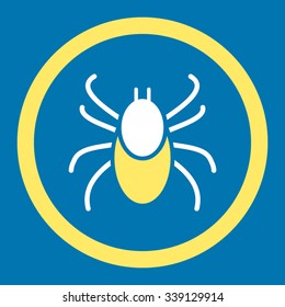 Mite vector icon. Style is bicolor flat rounded symbol, yellow and white colors, rounded angles, blue background.