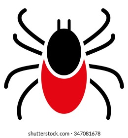Mite vector icon. Style is bicolor flat symbol, intensive red and black colors, rounded angles, white background.