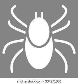 Mite vector icon. Style is flat symbol, white color, rounded angles, gray background.