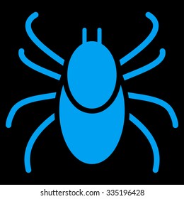 Mite vector icon. Style is flat symbol, blue color, rounded angles, black background.