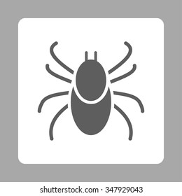 Mite vector icon. Style is flat rounded square button, dark gray and white colors, silver background.