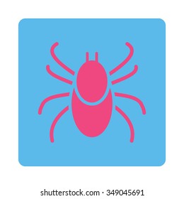 Mite vector icon. Style is flat rounded square button, pink and blue colors, white background.