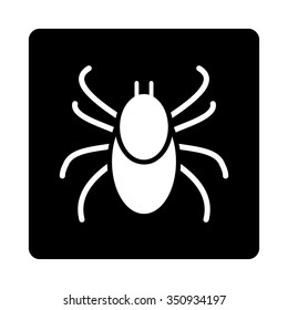Mite vector icon. Style is flat rounded square button, white and black colors, white background.