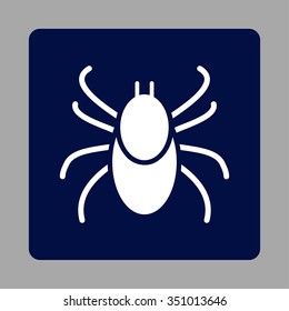 Mite vector icon. Style is flat rounded square button, white and dark blue colors, silver background.