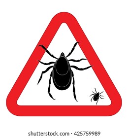 Mite warning sign. Vector illustration of tick warning sign. Bud warning sign. Parasite warning sign. Mite skin parasite vector sign. Mite skin parasite isolated on white.