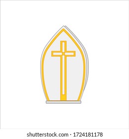 Miter Is A Typical Hat The Pope Of Rome Of The Catholic Church. Vector Illustration For Web And Mobile Design.