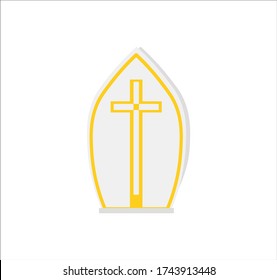 Miter Is A Typical Hat The Pope Of Rome Of The Catholic Church. Vector Illustration For Web And Mobile Design.