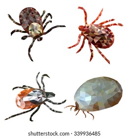 Mites in low polygon style on white background, vector illustration