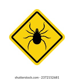 Icono gráfico de advertencia de mites. Silueta negra de garrapatas en cuadrado amarillo. Signo de parásito aislado. Ilustración del vector