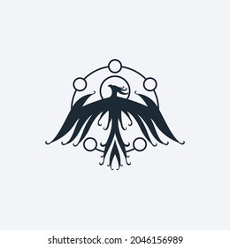 Mithycal, Minimalist, Modern, Trendy, Mistic, Esoteric Phoenix Bird Rising Symbol Logo Branding Identity Tattoo Illustration