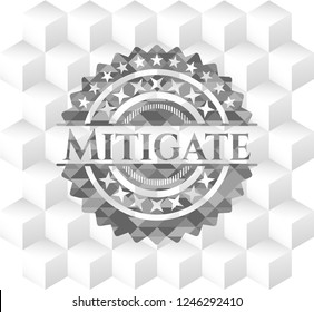 Mitigate realistic grey emblem with geometric cube white background