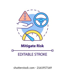 Mitigate Risk Concept Icon. Risk Management Step Abstract Idea Thin Line Illustration. Controlling Business Operations. Isolated Outline Drawing. Editable Stroke. Arial, Myriad Pro-Bold Fonts Used