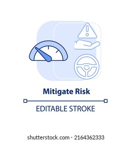 Mitigate Risk Light Blue Concept Icon. Risk Management Step Abstract Idea Thin Line Illustration. Business Operations. Isolated Outline Drawing. Editable Stroke. Arial, Myriad Pro-Bold Fonts Used