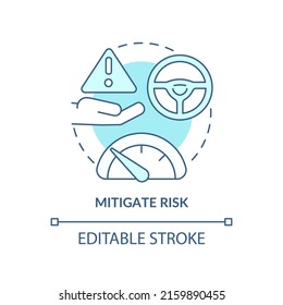 Mitigate Risk Turquoise Concept Icon. Risk Management Step Abstract Idea Thin Line Illustration. Business Operations. Isolated Outline Drawing. Editable Stroke. Arial, Myriad Pro-Bold Fonts Used