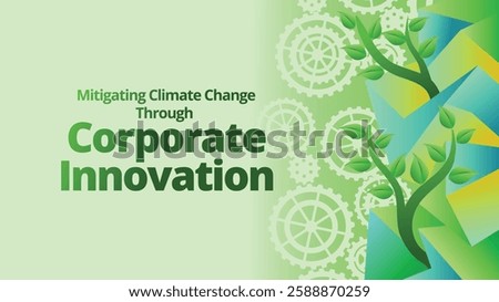 Mitigating Climate Change Through Corporate Innovation concept. abstract polygonal with green plant and gears for go green concept. template vector illustration 