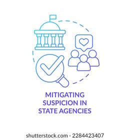 Mitigating suspicion blue gradient concept icon. Government credibility. Public service delivery change abstract idea thin line illustration. Isolated outline drawing. Myriad Pro-Bold font used