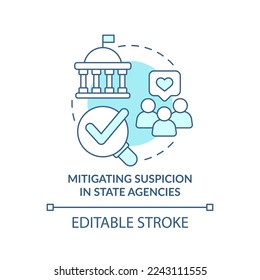 Mitigating suspicion turquoise concept icon. Public service delivery change abstract idea thin line illustration. Isolated outline drawing. Editable stroke. Arial, Myriad Pro-Bold fonts used