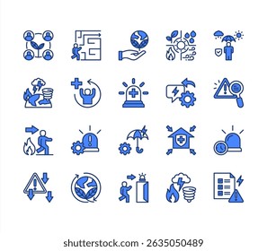 Mitigation icon collection set. Containing preparedness, disaster, risk, reduction, strategy, resilience, vulnerability icon. Simple line vector.