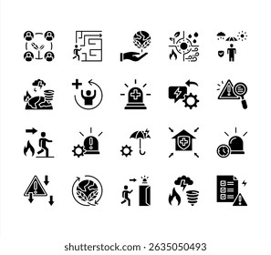 Mitigation icon collection set. Containing preparedness, disaster, risk, reduction, strategy, resilience, vulnerability icon. Simple flat vector.