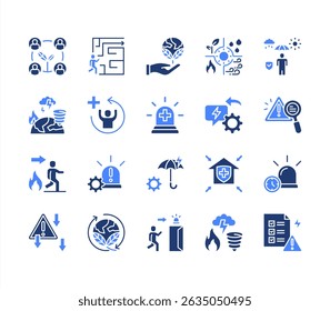 Mitigation icon collection set. Containing preparedness, disaster, risk, reduction, strategy, resilience, vulnerability icon. Simple flat vector.