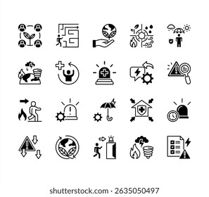 Mitigation icon collection set. Containing preparedness, disaster, risk, reduction, strategy, resilience, vulnerability icon. Simple flat vector.