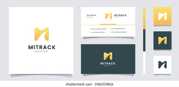 mitrack diseño inicial del logotipo m ideal para localización de seguimiento, transporte, etc con diseño de tarjeta de visita