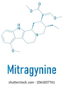 Molécula mitragínica. Alcaloide herbal presente en kratom (ketum, Mitragyna speciosa). Fórmula esquelética.