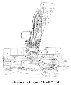 Mitre saw blade concept. Vector rendering of 3d. Wire-frame style. The layers of visible and invisible lines are separated