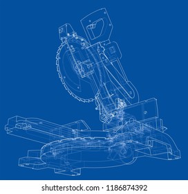 Mitre saw blade concept. Vector rendering of 3d. Wire-frame style. The layers of visible and invisible lines are separated