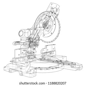 Mitre saw blade concept. Vector rendering of 3d. Wire-frame style. The layers of visible and invisible lines are separated