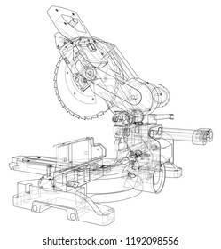 Mitre saw blade concept. Vector rendering of 3d. Wire-frame style. The layers of visible and invisible lines are separated