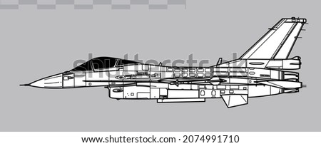 Mitsubishi F-2A. Vector drawing of multirole tactical fighter. Side view. Image for illustration and infographics.
