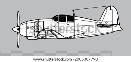 Mitsubishi J2M Raiden, Jack. Vector drawing of Imperial Japanese Navy fighter aircraft. Side view. Image for illustration and infographics.