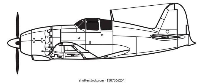 Mitsubishi J2M RAIDEN. Outline vector drawing