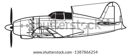 Mitsubishi J2M RAIDEN. Outline vector drawing