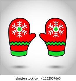 Mitten colored flat. Mitten icon. Christmas glove icon. Mitten glove linear icon. Santa glove vector sign.symbol. 