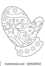 Mitten - Farbbuch Antistress - Vektorlineare Illustration zum Färben. Umriss. Mitten - Element für das Winterfarbbuch für Kinder und Erwachsene. Neujahrs- oder Weihnachtsfarben.