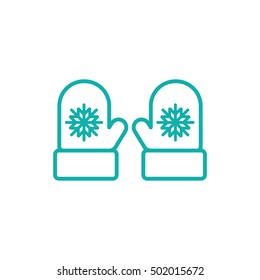 mitten glove pair potholder thin line outline blue icon on white background