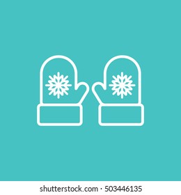 mitten glove pair potholder thin line outline white icon on blue background