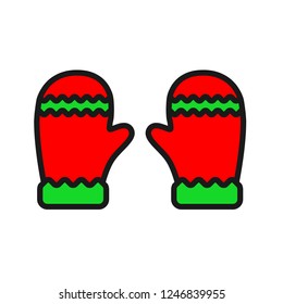 Mitten icon. Christmas glove icon. Santa glove vector sign. Mitten colored flat symbol. Linear icon