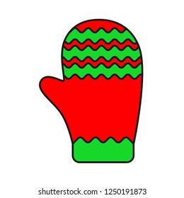 Mitten icon. Christmas glove icon. Santa glove vector sign. Mitten colored flat symbol. Mitten glove linear icon