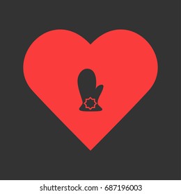 Mitten Icon Flat. Simple Pictogram On Heart Background. Vector Illustration Symbol