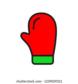 Mitten icon. Santa glove vector sign. Christmas glove icon. Mitten colored flat symbol. Mitten glove linear icon. Colored linear mitten icon