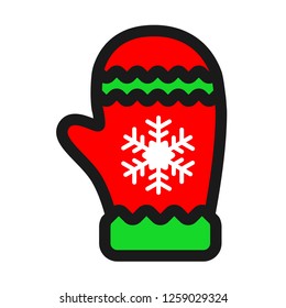 Mitten icon. Santa glove vector sign. Christmas glove icon. Mitten colored flat symbol. Mitten glove linear icon. Colored linear mitten icon