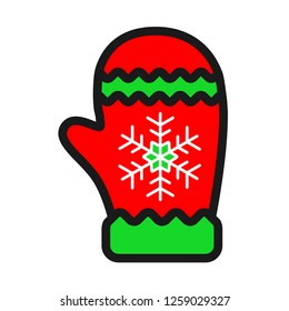 Mitten icon. Santa glove vector sign. Christmas glove icon. Mitten colored flat symbol. Mitten glove linear icon. Colored linear mitten icon