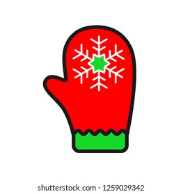 Mitten icon. Santa glove vector sign. Christmas glove icon. Mitten colored flat symbol. Mitten glove linear icon. Colored linear mitten icon