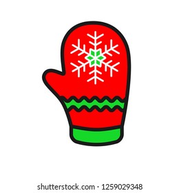 Mitten icon. Santa glove vector sign. Christmas glove icon. Mitten colored flat symbol. Mitten glove linear icon. Colored linear mitten icon