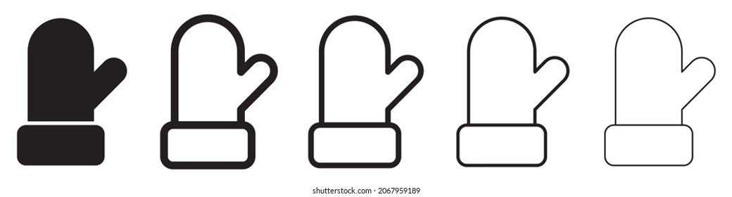 Mitten icon,. Set of mittens icons in flat linear design. Vector illustration. Black icons of winter mittens
