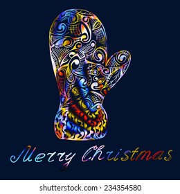 Mitten on a dark background with quote: Merry Christmas.