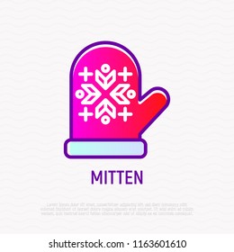 Mitten with ornament thin line icon. Modern vector illustration.